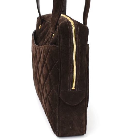 Chanel Dark Leather Brown Suede Bag Matelasse Shoulder - Picture 1 of 9